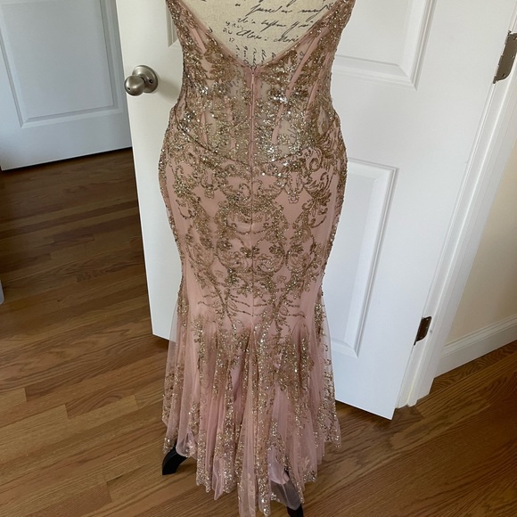 Rose sequins gown, corset top, low cut back, size 4, worn once. - Picture 2 of 5